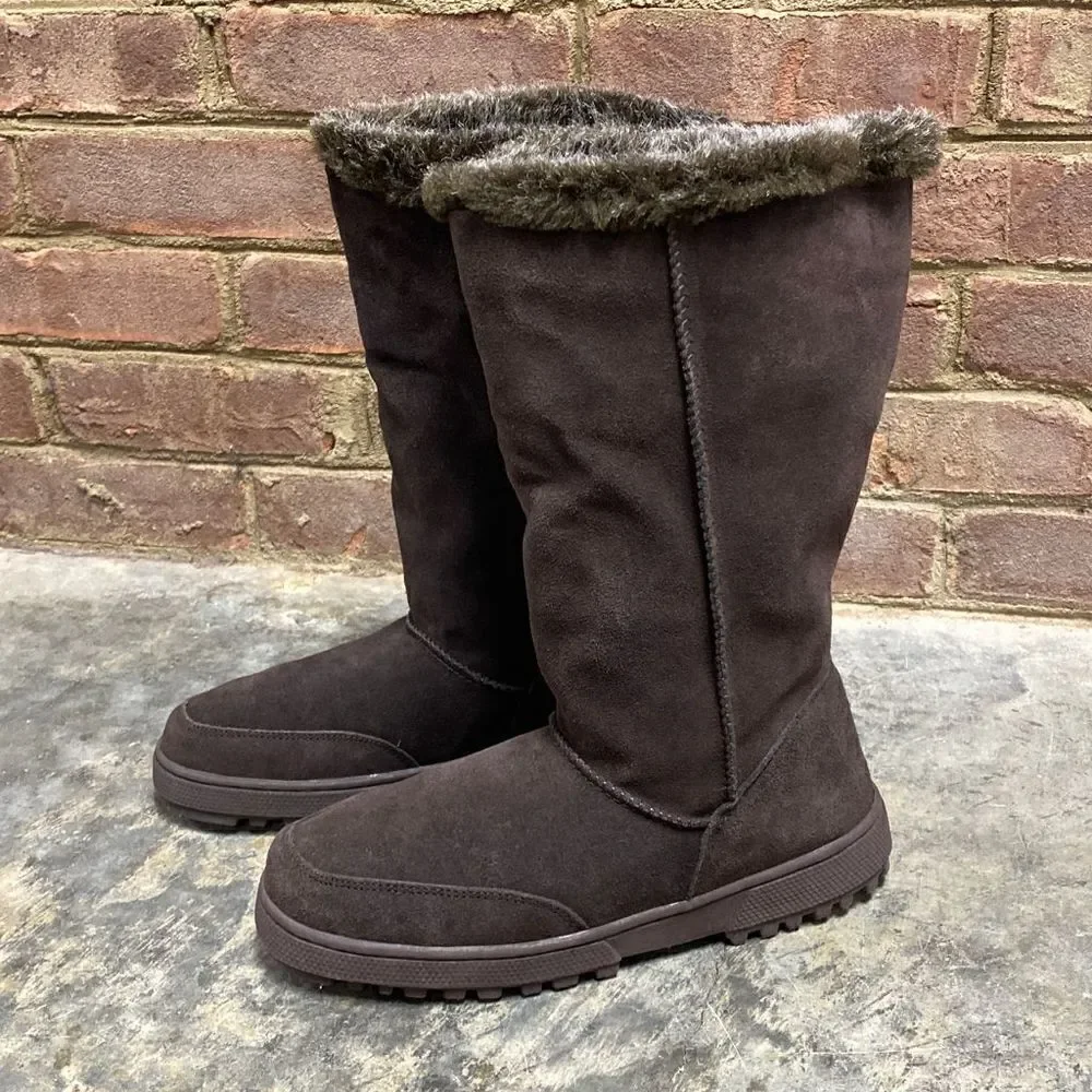 Rampage Ashlee Brown Suede Leather Faux Fur Boot Size 7